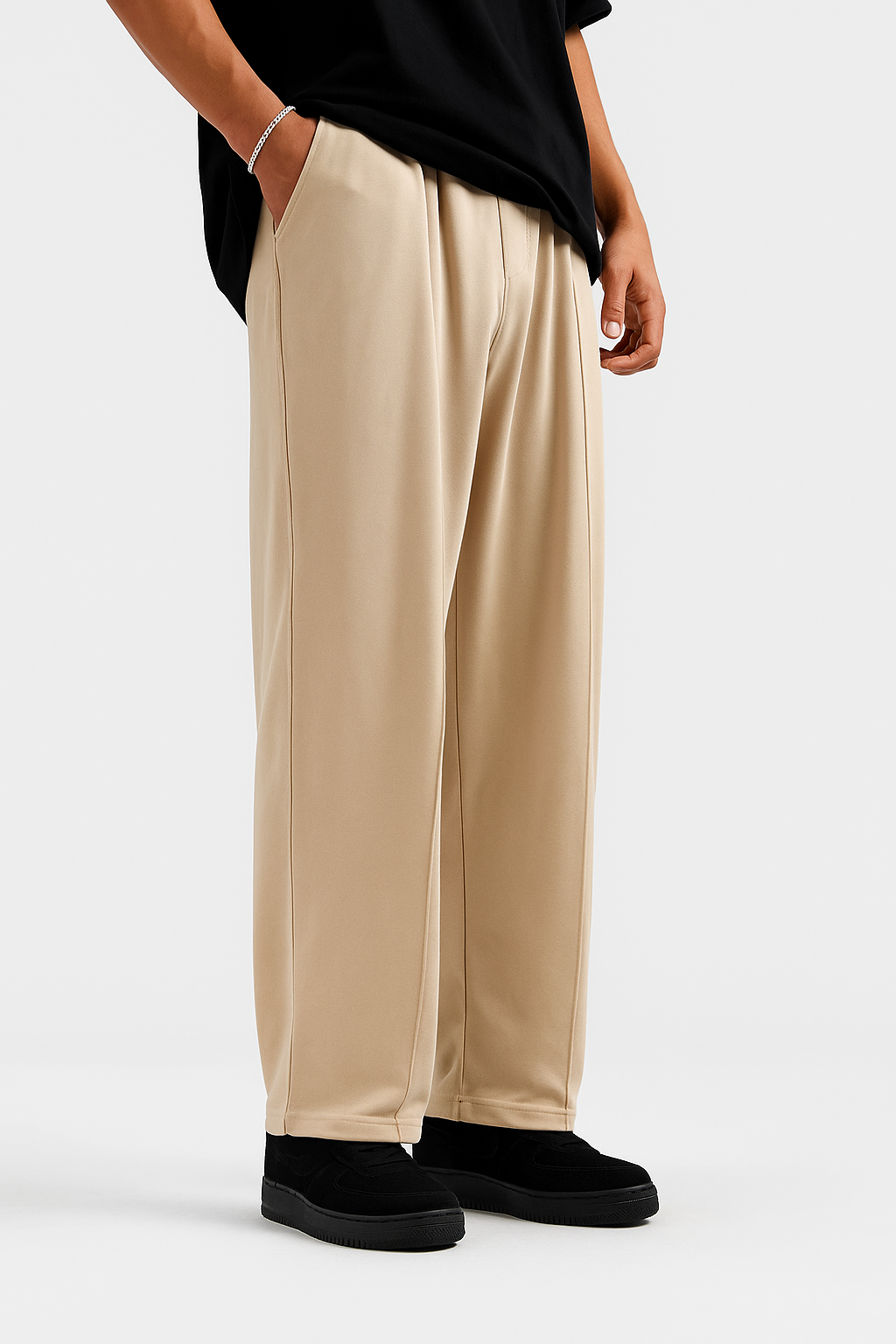 Biege Pleated Essential Trouser