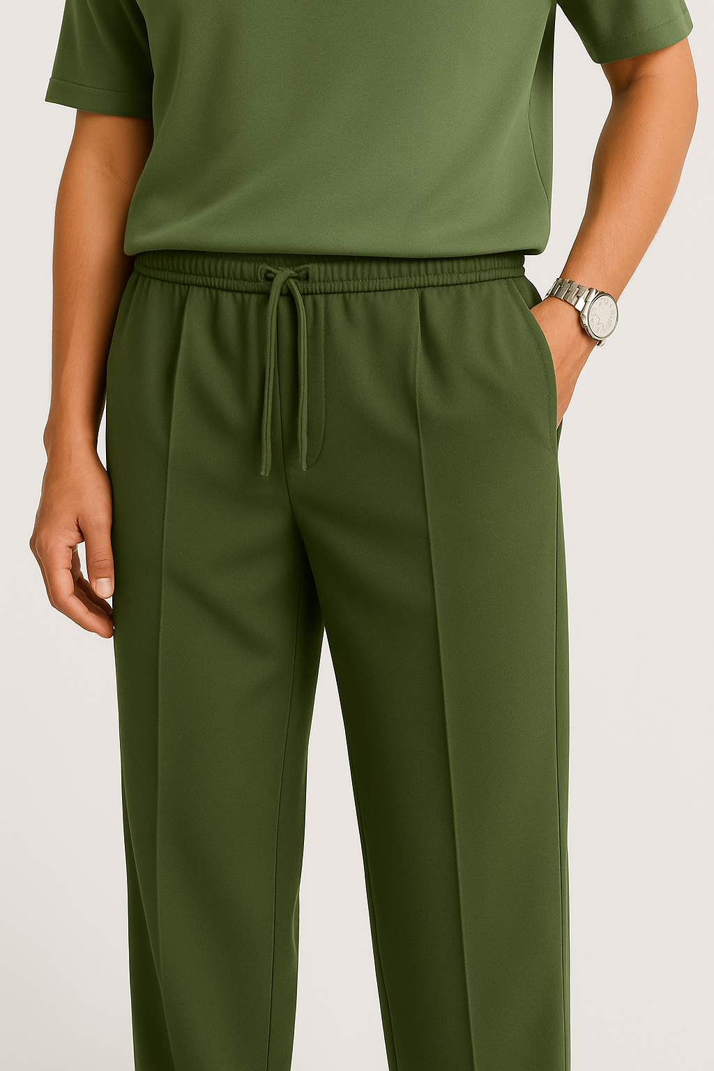 Olive Green Pleated Essential Trouser