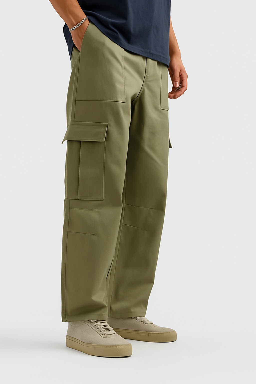 Olive Green Cargo Pant Straight Fit