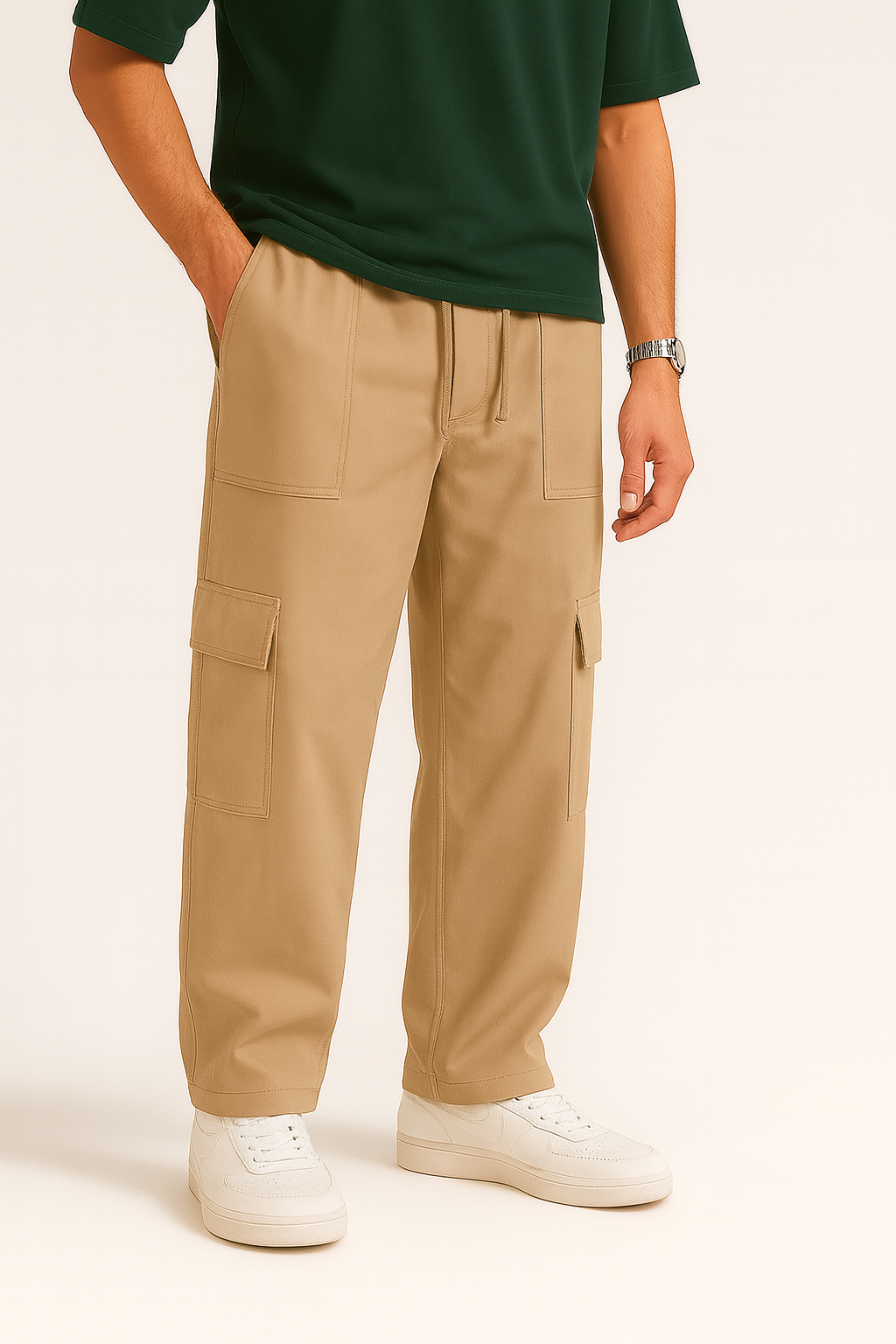 Sand Beige Cargo Pant Straight Fit